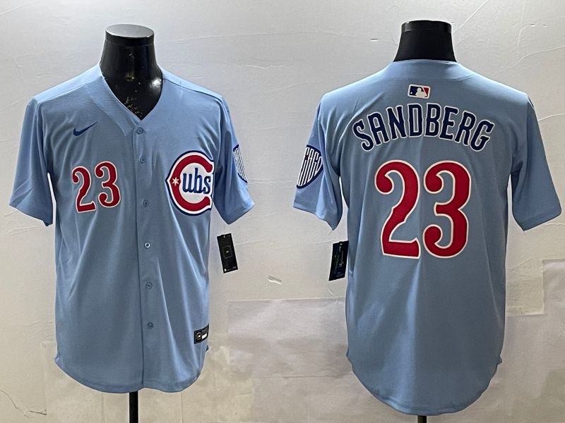 Men Chicago Cubs 23 Sandberg Light Blue Throwback Fashion 2025 Nike MLB Jersey style 1